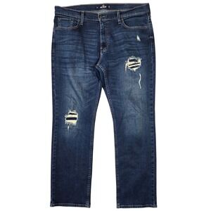 Hollister Classic Straight Epic Flex Distressed Dark Wash Jeans Men 36x32 Preppy